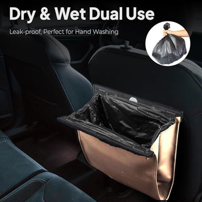 COZILO Leather Car Trash Can with Smart LED Light & Magnetic Closure,Leak-Proof, Odor-Lock Car Trash Bin for Any Cars, Sedans, SUVs, Trucks, Brown - color: Brown