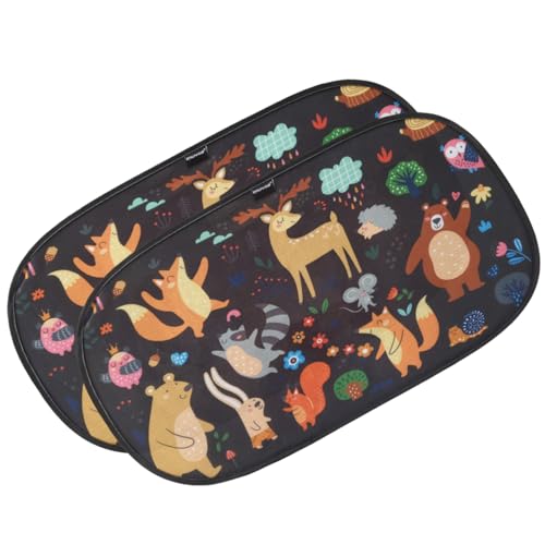 Window Shade-(2 Pack)-XL-25" x 16"-Colorful Cartoon Animal Designs, Cling Car Sun Shade for Windows - Sun, Glare and UV Rays Protection for Your Child - Baby Car Shades for Side Window by Enovoe - size: 25x16"