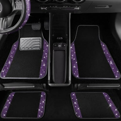 CAR PASS Bling Rhinestones Diamond Car Floor Mat, Crystal Sparkly Shining Glitter Carpet, Waterproof Anti-Slip PVC Heel Pad Universal Fit Interior Set SUV,Sedan,Van,4pcs Girl Women Men Violet Purple - color: Violet Diamond
