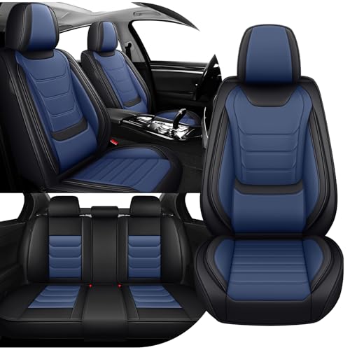 Car Seat Cover Full Set for BMW X3 Seat Covers 2004-2025, Nappa Leather Waterproof Seat Covers for Cars, Airbag Compatible, Universal Automotive Seat Covers (Standard 5 Seats/Black Blue) - color: Black&Blue, size: 5 Seats Standard