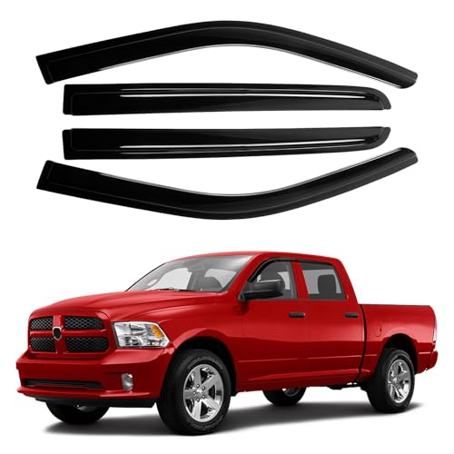Canvcle Window Visors Rain Guards for Dodge Ram 1500 Crew Cab 2009-2018/Ram 2500&3500 Crew Cab & Mega Cab 2010-2026/Ram 1500 Classic Crew Cab 2019-2024, Tape-On Side Window Deflectors Vent Visors 4PCS - size: Dodge Ram 1500/2500/3500