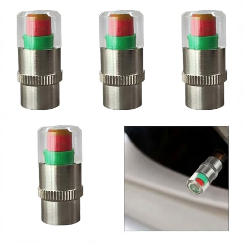 Car Tire Pressure Monitor Valve Stem Caps, 3-Color Eye Alert Valve Stem Caps Sensor Indicator, 2.4Bar 36PSI Tire Pressure Gauge Valve Caps for Cars, SUVs, Trucks, Motorcycles, Bicycles (Silver-4PCS) - color: Silver-4PCS