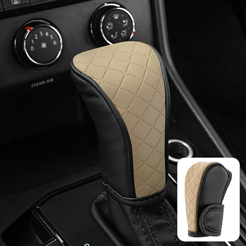 Gear Shifter Cover Stick Shift Knob Cover, Diamond PU Leather Anti-Slip Gear Shift Knob Protector Cover Universal Car Decorative Accessory for Cars,Trucks,SUVs Shift Lever(Blac & Beige) - color: Blac & Beige
