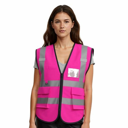 caparazon Unisex High-Visibility Reflective Safety Vest with Zippered Pockets - ANSI/ISEA Certified for Enhanced Work Safety - color: Pink Flag