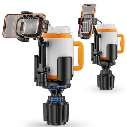 Phone Holders for Your Car, 2 in 1 Cup Holder Phone Mount with Expander, Secure Hold, Adjustable Base and Long Arm with 360°Rotation Car Phone Holder for 4-7‘’ devices and Up to 5.31'' Most Bottles