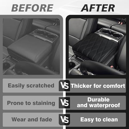 Muslogy Center Console Armrest Cover Fit for Ford F-150 F150 2021-2025 2026 Accessories, Comfort Armrest Pad Console Lid Cushion Vegan Leather Regular Thick(WorkSurface ONLY) - size: 2) 21-25 |F150| WorkSurface, Regular