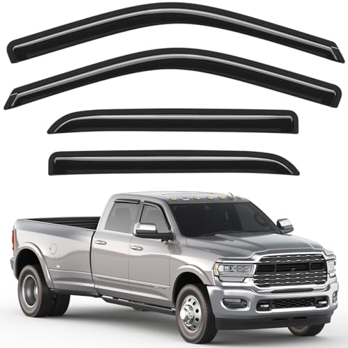Out-Channel Window Rain Guards Fit for Dodge Ram 1500 2009-2024/2010-2025 Ram 2500 & 3500,Window Visors Vent Visors Vent Shades Wind Deflector Dark Smoke Car Tape-on with Thicker 4PCS - size: Fit for 09-24 Ram 1500/10-25 Ram 2500 & 3500