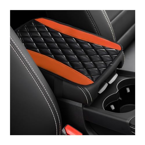 Dickno Car Center Console Cushion Pad, Universal Leather Waterproof Armrest Seat Box Cover, Comfortable Auto Armrest Cover Protector, Car Interior Decor Accessories for Most Vehicles (Black & Orange) - color: Black & Orange