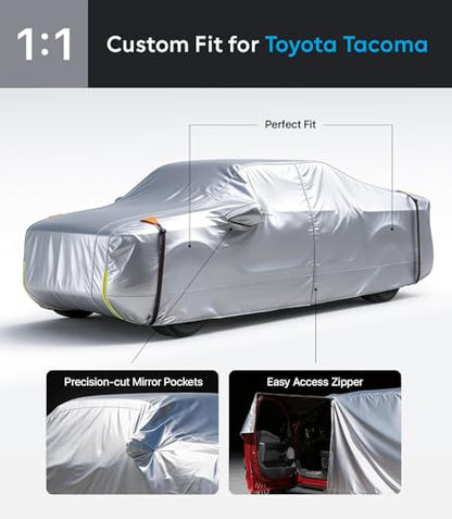 Wigoo Toyota Tacoma Car Cover 2016-2026, Custom Fit Waterproof All Weather Outdoor Full Exterior Truck Cover, Windproof UV Rain Snow Dust Protection, Paint-Safe Lining, Door Zipper, Tacoma Accessories - size: For Tacoma (2016-2026)