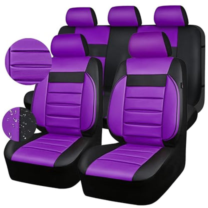 CAR PASS Leather Seat Covers Full Set Universal Water Resistant 3D Foam Back Support, Luxury Comfort Automotive 5 Seat Covers All Season Fit for SUV,Sedan,Van, Airbag Compatible Elegance(Purple Black) - color: Black and Purple