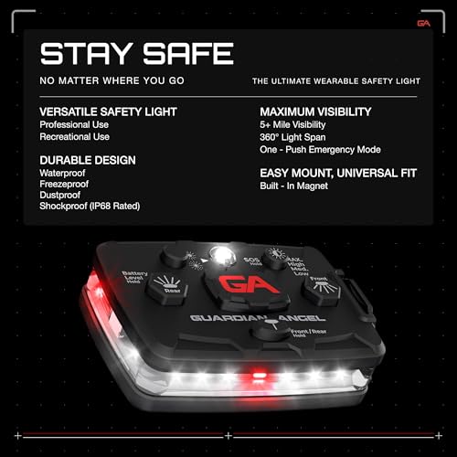Guardian Angel Elite Series Safety Light, Beacon Device (White Front & White/Red Rear) Rechargeable, Magnetic, Hands-Free Wearable & Mountable LED Flashlight For First Responders, Firefighter & Rescue - color: White/White/Red, size: 1-Pack