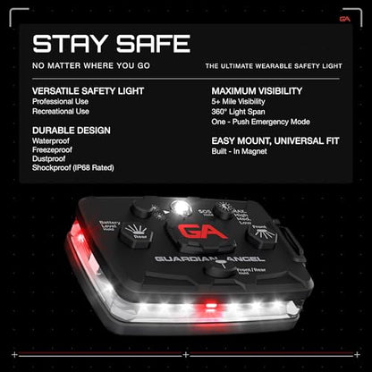 Guardian Angel Elite Series Safety Light, Beacon Device (White Front & White/Red Rear) Rechargeable, Magnetic, Hands-Free Wearable & Mountable LED Flashlight For First Responders, Firefighter & Rescue - color: White/White/Red, size: 1-Pack