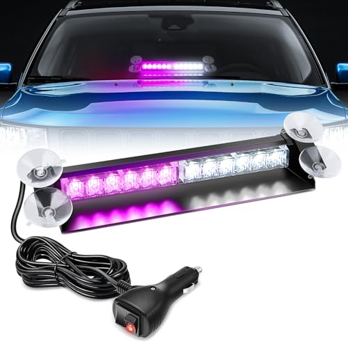 Nilight 12LED Traffic Advisor Strobe Light Bar Purple White Emergency Warning Hazard Safety Dash Front/Rear Windshield Flashing Lights for Cars Trucks Police Firefighter Plow Construction Vehicles - color: Purple White