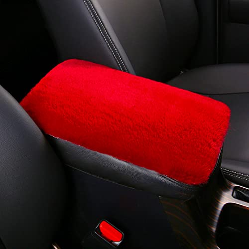Fluffy Furry Armrest Cover for Car, Auto Center Console Pad, Soft Wool Fur Protector, Universal Fit for Most Vehicle, SUV (Red) - color: Red