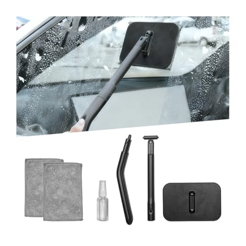 Car Windshield Cleaning Tool, Vehicle Window Glass Cleaner with 2 Reusable Microfiber Pads & Extendable Handle, Automotive Interior Windscreen Wash Kit, Universal for Most Vehicles - size: 2 Reusable Microfiber Pads
