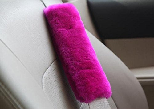 U&M 2 Pack Genuine Sheepskin Auto Seat Belt Cover for Adult Youth Kid Toddlers -Soft Warm Car, Truck, SUV, Camera Backpack Strap Shoulder Pad Wool Fluffy - color: purple pink