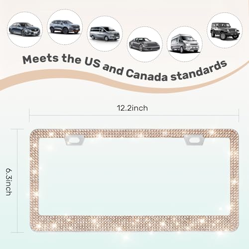 QUANQIUFEI 2 Pack Bling License Plate Frames, Sparkly Rhinestone Diamond Car License Plate Cover for Women, Stainless Steel Car Accessories with Glitter Crystal Caps (Light Peach) - color: Light Peach