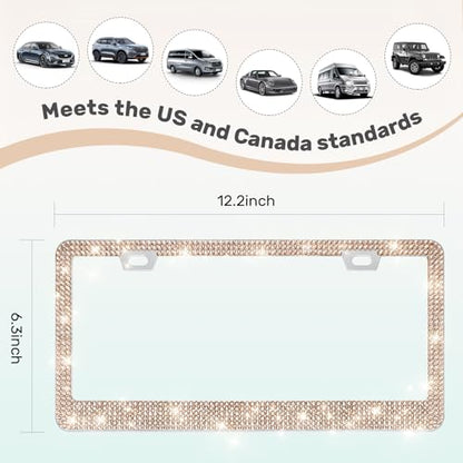 QUANQIUFEI 2 Pack Bling License Plate Frames, Sparkly Rhinestone Diamond Car License Plate Cover for Women, Stainless Steel Car Accessories with Glitter Crystal Caps (Light Peach) - color: Light Peach
