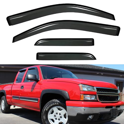 Wensdy 4pcs Side Window Wind Deflector Visors,Outside Mount Sun rain Guards for 1999-2006 Chevy Silverado/GMC Sierra 1500/2500/3500,2007 HD Classic Models Trucks with Ext. Cab 94044 - size: 99-06 Silverado/Sierra 1500 Ext Cab