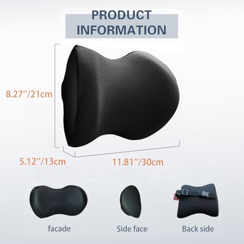 Super Comfy Car Headrest Pillow, Car Pillow for Neck Pain Relief with Adjustable Strap, 100% Memory Foam & Breathable Removable Cover, Ergonomic Design - Softness Travel Car Neck Pillow(Black, 1PC) - color: Pack of 1/Black/Super Comfy