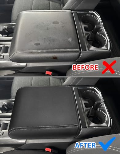 Center Console Cover for 2021-2026 Ford F150 Accessories, Vinyl Leather Middle Armrest Cusion Protector, Anti-Scratch, Black Gray Stitches, Bucket Seat Only(not for Work Station) - size: Bucket Seat, 2021-2026 F150, Gray Stitch