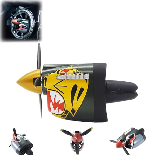 P-40 Warhawk Car Air Freshener, Vent Clip With Spinning Propeller, Car Accessories for Men to Enjoy your Drive Pleasure, Shark Nose Style Freshener Clip for Most Air Vents (Tiger Head) - color: Tiger Head
