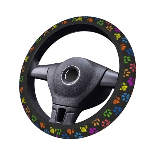 Paw Prints Steering Wheel Cover with 2 Car Coasters Non Slip Neoprene for Women Men Universal 15 Inch - color: Paw Prints