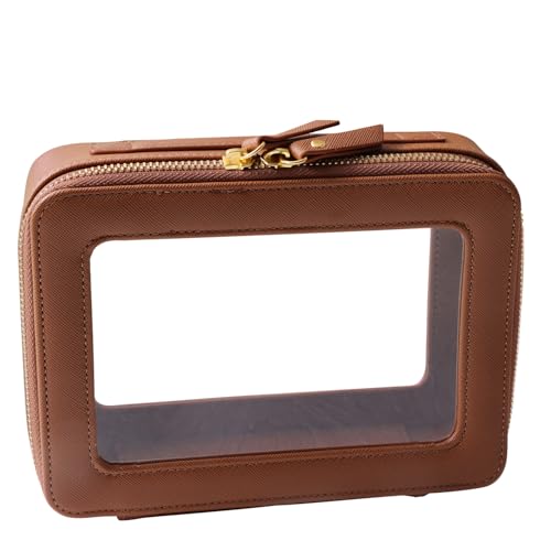 SANHECUN Toiletry bag waterproof cosmetic organizer with handle large opening for travelling car organizer (Brown) - color: Brown, size: Carry on 8 inch