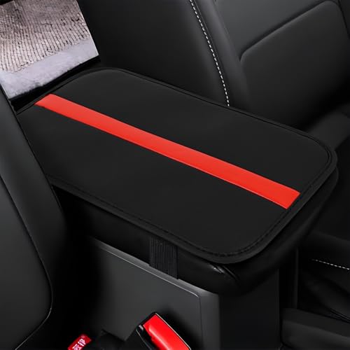 wuyaoyao Car Center Console Cover, 12.6"×7.87" PU Leather Armrest Cover for Cars, Stylish Auto Armrest Cushion Pad, Waterproof Vehicle Arm Rest Protector, Interior Car Accessories (Black+Red) - color: Black+Red
