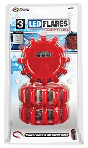 Performance Tool W2383 LED Road Flares Roadside Emergency Pack W/Bag, 5 Modes & 12 Super Bright LEDS Per Flare