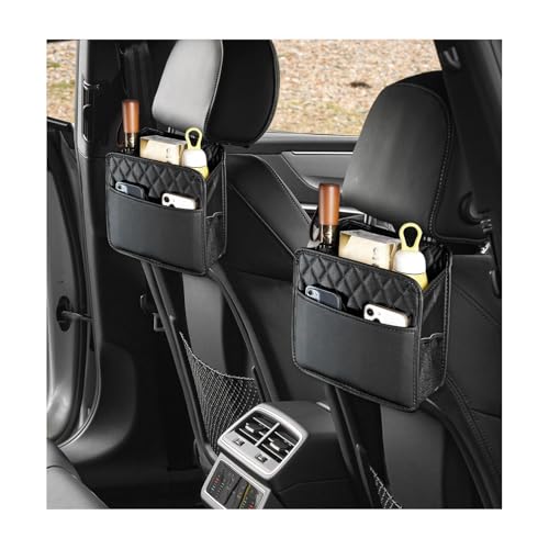 2PCS Car Seat Back Organizer, Waterproof Leather Hanging Backseat Organizer with Storage Pockets, Large Capacity Auto Trash Bag Collapsible Document Holder for Most Vehicles - color: 2pcs