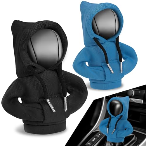Auto Dynasty 2pcs Car Gear Shift Knob Hoodie, Mini Hoodie Shifter Cover, Automotive Interior Decoration, Gear Shifter Stick Protector, Auto Manual Transmission Lever Cover, Black/Blue - color: Black+Blue, size: 2 PCS