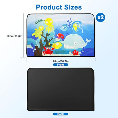 Linkstyle 2PCS Car Window Shade: Magnetic Kids Sun Shade for Steel Doors, Blackout UV Protection Heat Blocking, Cartoon Amusement Park Car Side Window Covers for Baby Privacy