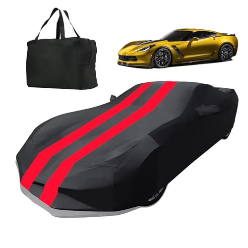 Indoor Car Cover Replace for Corvette C7 2014–2019 Custom-fit Form-Fitting Breathable Stretch Dust-Proof Car Cover for Underground Garage, Car Show（Black+Red） - size: C7