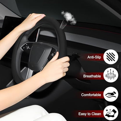 Microfiber Leather Universal 14.5-15 inch Steering Wheel Cover,Easy to Install Non-Slip Breathable Steering Wheel Protector Black - color: Black