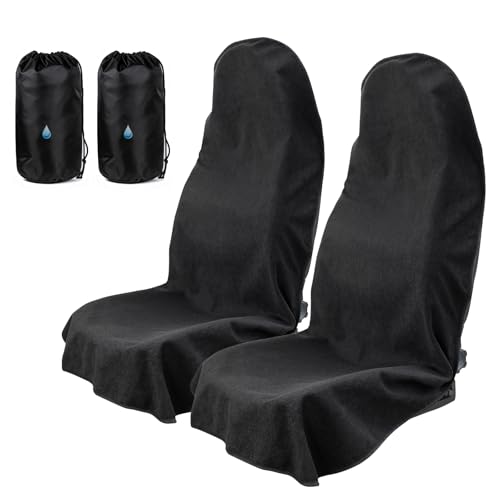 Car Seat Cover Towel GRS Certified Recycled, Waterproof & Washable, Non-Slip Universal Fit for Cars SUVs Trucks, Sweat Protection for Gym, Kids, Pets & Travel (Black, 2 Pack) - color: Black, size: Front-2pcs