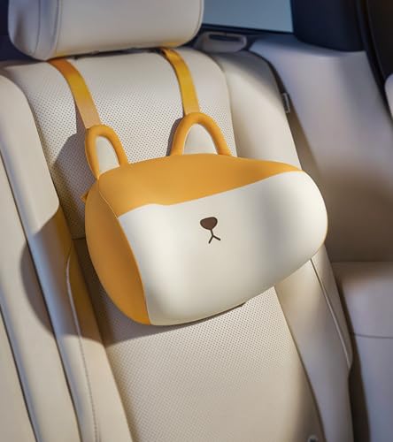 BEBAS Car Neck Pillow Travel - Adjustable Memory Foam Neck Support Pillow for Sleeping, Breathable & Machine Washable Cover, Soft Support for Adults & Kids - Corgi Dog Pattern Gift - color: Yellow-shiba Inu