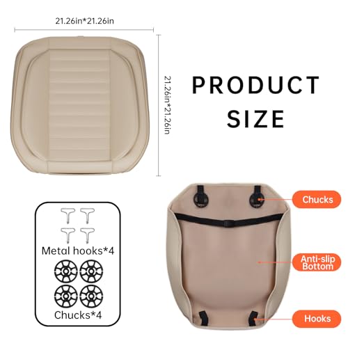 2 Pack Car Bottom Seat Covers, Luxury Leather Front Seat Covers, Breathable and Waterproof Automotive Bottom Seat Covers, Universal Anti-Slip Seat Covers Fit for Most Vehicles (Beige, 2 PCS) - color: Beige-2 PCS