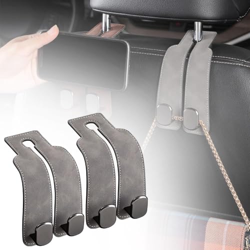 Headrest Hooks for Car, 2026 New Car Seat Hooks for Headrest, Car Seat Back Organizer Storage Hook for Hanger Purses and Bags, Double Hook Leather Purse Holder for Car (Gray*2) - color: Gray*2