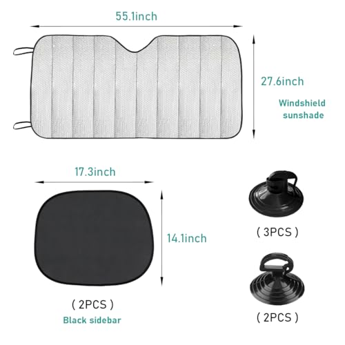 Dickno Car Windshield Sun Shade, 55.1"×27.5" Foldable Front Window Shade Protect Your Car from Sun Heat & Glare Best UV Ray, Auto Windscreen Sun Blocker Shield with 2 Side Window Shades