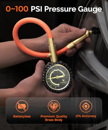 ETENWOLF Tire Pressure Gauge 0-100 PSI, ANSI B40.1 Grade A Accurate Tire Gauges for Tire Pressure with Large Glow Dial, Air Pressure Gauge for Tires, Car Accessories