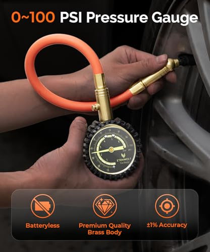 ETENWOLF Tire Pressure Gauge 0-100 PSI, ANSI B40.1 Grade A Accurate Tire Gauges for Tire Pressure with Large Glow Dial, Air Pressure Gauge for Tires, Car Accessories