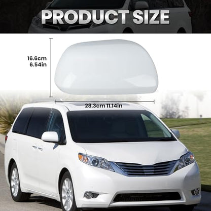 Compatible with 2012-2020 Toyota Sienna Right Side Mirror Cover Cap, White Passenger Side Clip-on Mirror Cap Replacement Without Turn Signal Light Replaces for 87915-08021-A0 - color: Right White