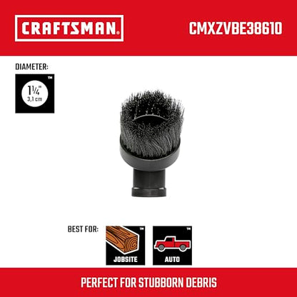 CRAFTSMAN CMXZVBE38610 1-1/4 in. Dusting Brush Wet Dry Vac Attachment, Industrial-Grade Shop Vacuum Accessory for Cleaning Stubborn Debris, Fits 1-1/4 in. Hose Diameter - size: Dusting Brush
