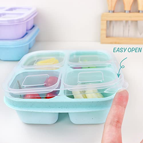 Finorder 6 Pack Snack Containers, Wheat Straw Fiber 4 Compartment Reusable Bento Lunch Box, Meal Prep Lunch Containers for Adults, Food Containers for Picnic, Office and Travel - color: Wheat straw-6pack