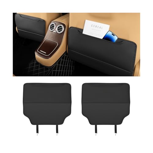 Zpana 2PCS Car Kick Mat Back Seat Protector, Microfiber Leather Vehicle Back Seat Cover with Storage Pocket, Automotive Backseat Anti-Kick Pad for Kids Pets, Universal for Truck SUV RV (Black) - color: Black