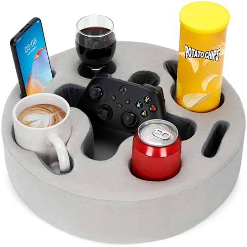 Couch Cup Holder-Sofa Cup Holder Pillow | Couch Caddy Buddy | Drinks Cupholder Tray Organizer for Bed, Rv, Tv, Car, Man Cave, Boat, Remote, Snacks| Gift for Couch Potato,Newborns' Partent (SilverGrey) - color: SliverGrey, size: 13.7 x 13.7 inch
