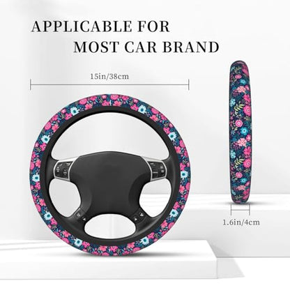 Colorful Flower Elastic Floral Steering Wheel Cover Universal 15 Inch - color: 7