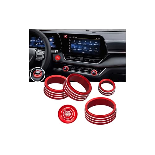 for 2025 2026 Chevrolet Equinox（No Equinox EV） Aluminum Interior Trim Accessories, Including air Conditioning Volume Controls, Shift Switch, and Starter knob Cover/Ring. (red) - color: red