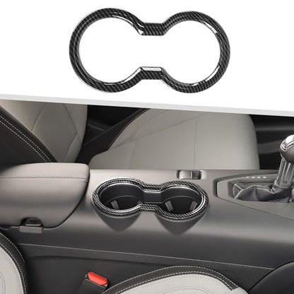 Jimen Fit for Ford Mustang 2024-2025, Center Console Front Cup Holder Cover Trim (Carbon Fiber) - color: Carbon Fiber